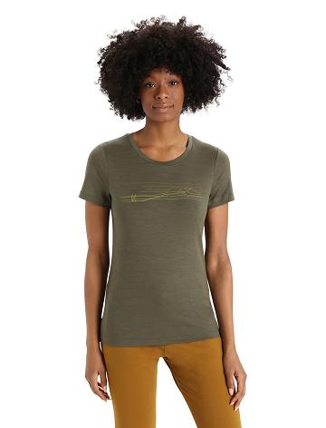 Loden Icebreaker Merino Tech Lite II Short Sleeve Ski Stripes Women's T Shirts | AU 1592PJJQ